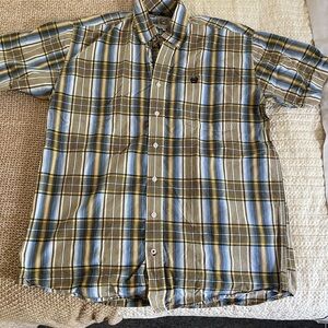 Cinch Men's Plaid Short Sleeve button down Shirt - Blue and Yellow size small